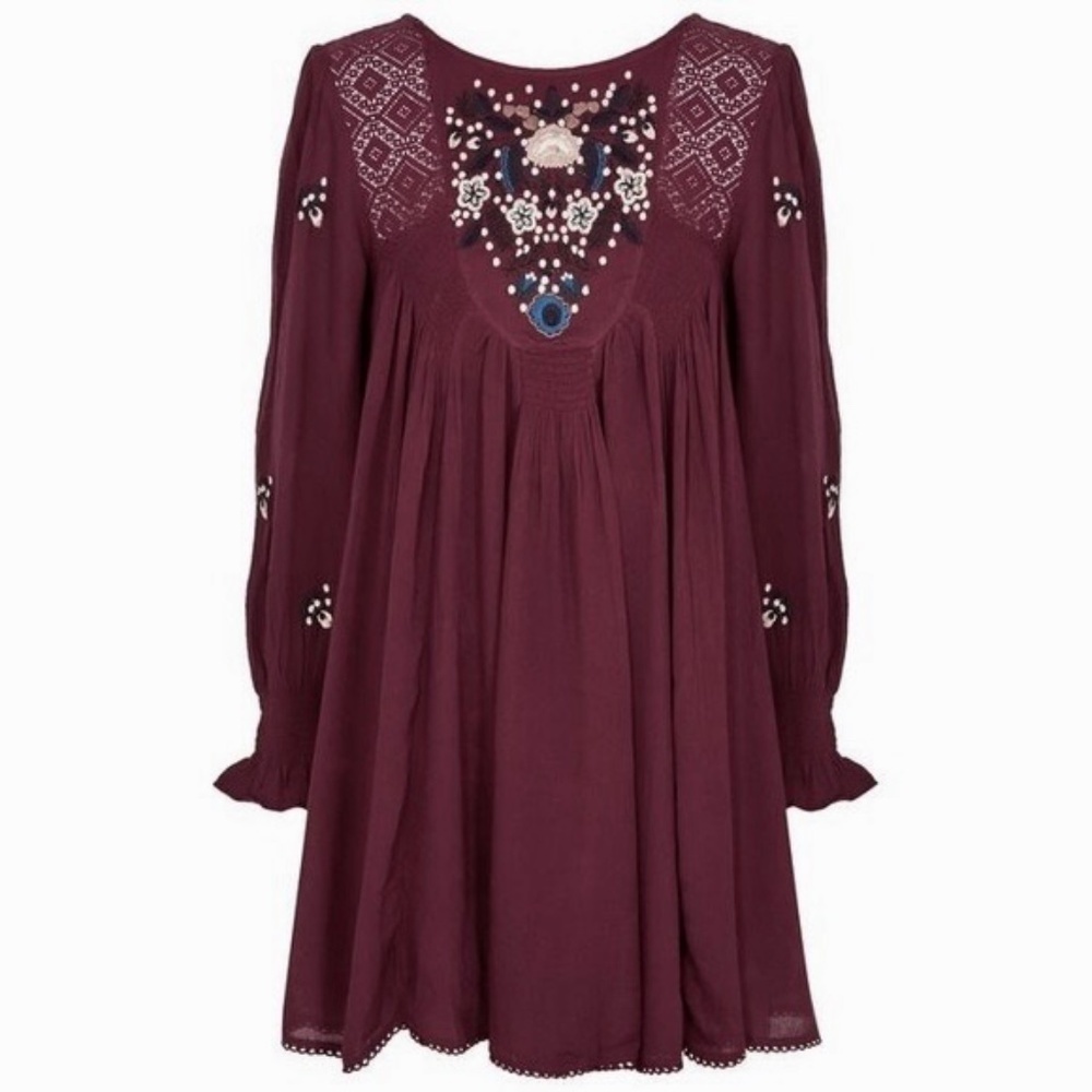 Free People Burgundy Embroidered Dress - Picture 12 of 15